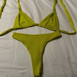 Lime Green Ribbed Bikini Set